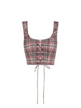 Selkie Soft Grunge Corset Top Mauve & Green Plaid Tartan Whimsigoth Fairy Sz XXL